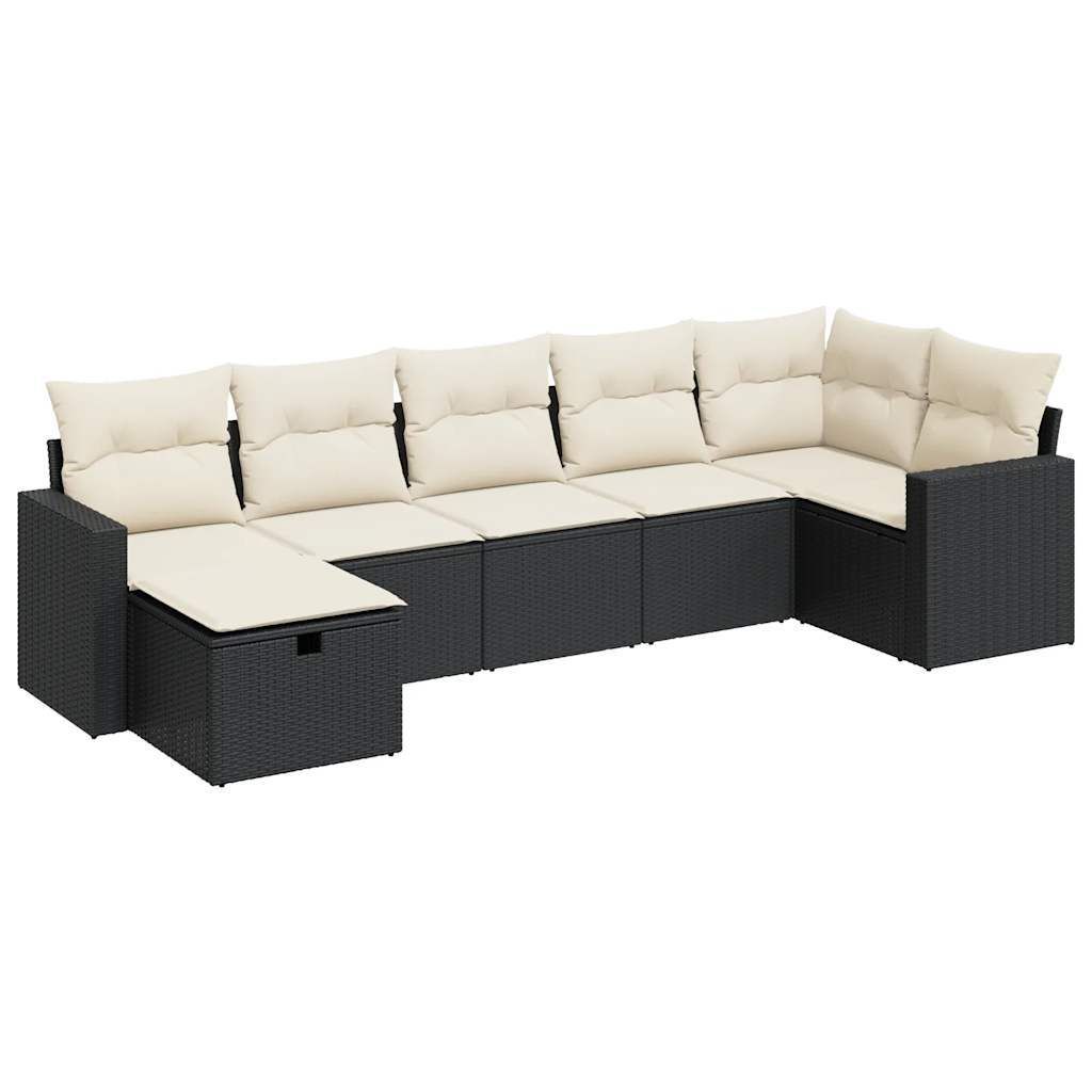 "Winteraktion" 7-tlg. Garten-Sofagarnitur mit Kissen Schwarz Poly Rattan - Gartenmöbelgarnituren CC12589