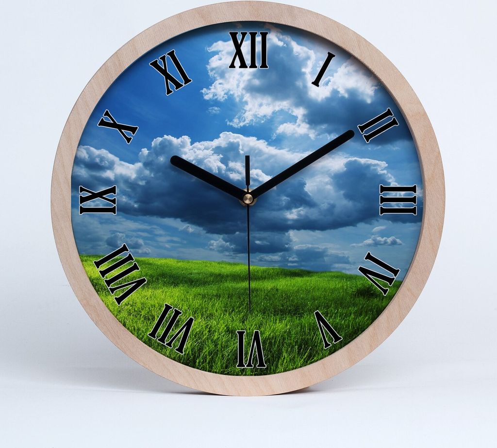 Holzuhr 20fi cm wanduhr - schwarze Spitzen - Wolken über das Feld