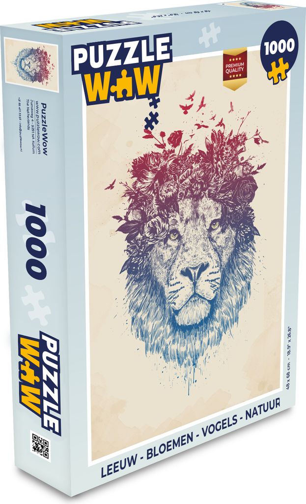 MuchoWow Puzzle 1000 Teile Löwe - Blumen - Vögel - Natur - Spielzeug - Alt und Jung - Spiele - Puzzeln
