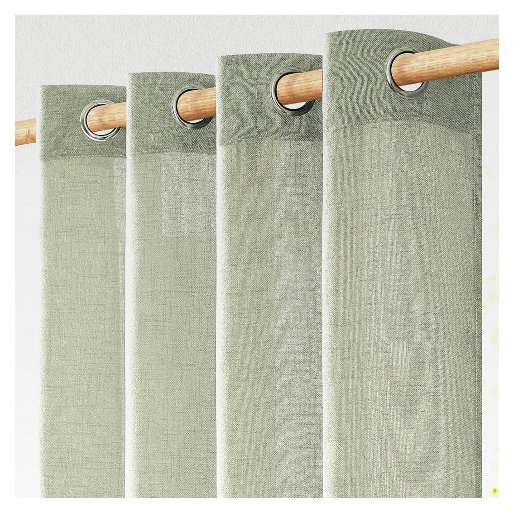 Gardinen mit Ösen in Salbeigrün, Kurzvorhänge im Leinenlook, 2er Set, 160 cm lang, 140 cm breit, halbtransparente Vorhänge für das Schlafzimme...
