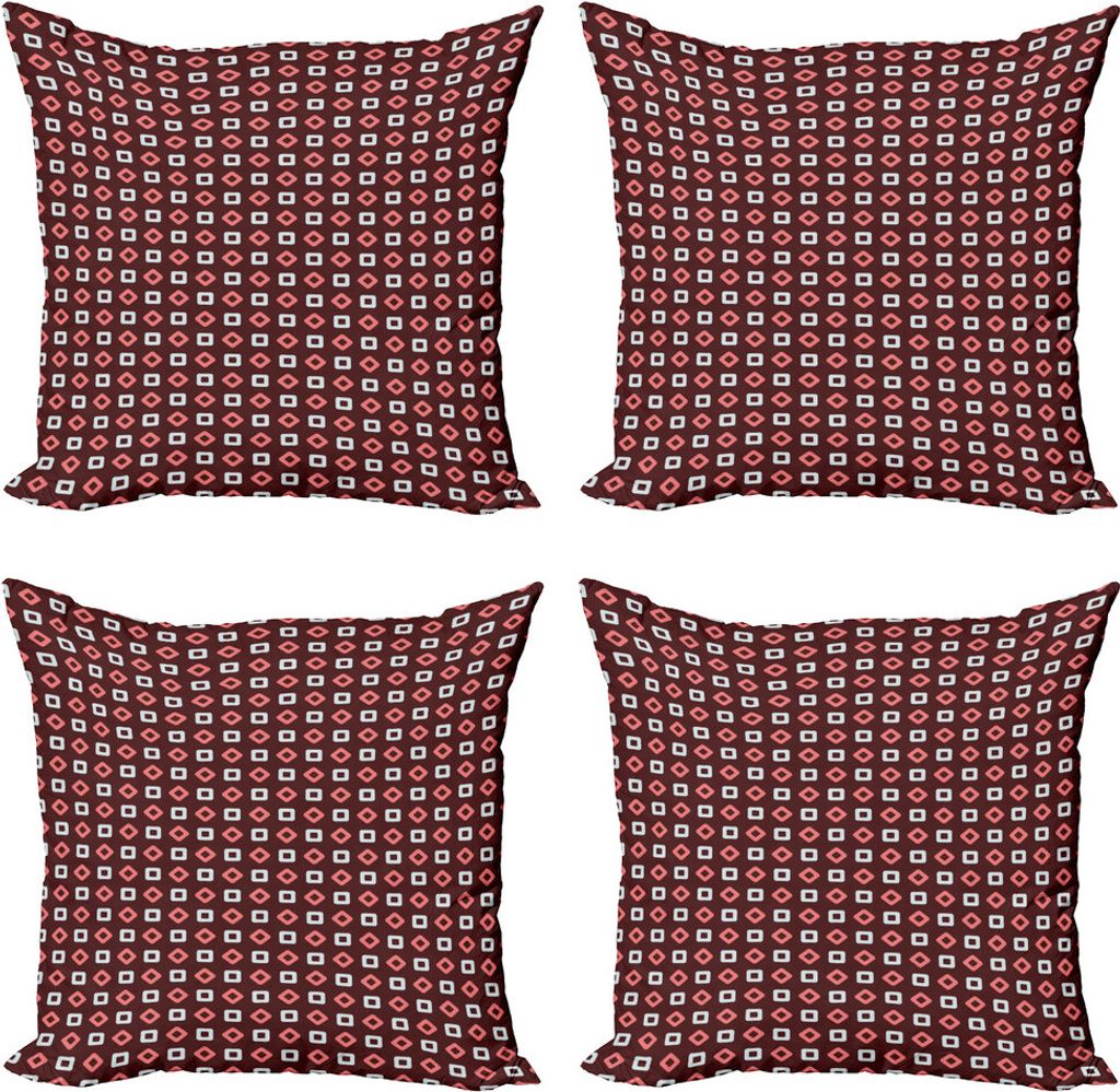 ABAKUHAUS abstrakte Geometrie Kissenbezug Set (4 Stück), Squares Rhombus, Moderner Doppelseitiger Digitaldruck, 60 cm x 60 cm, rotbraun Rosa