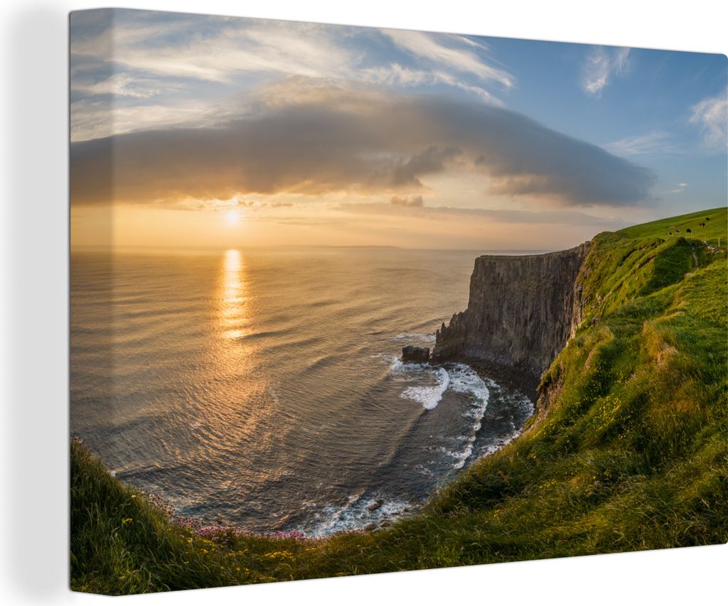 OneMillionCanvasses - Leinwandbilder - 140x90 cm, Graue Wolken über den irischen Cliffs of Moher, Wandbilder Kunstdruck Wanddekoration - Foto au...