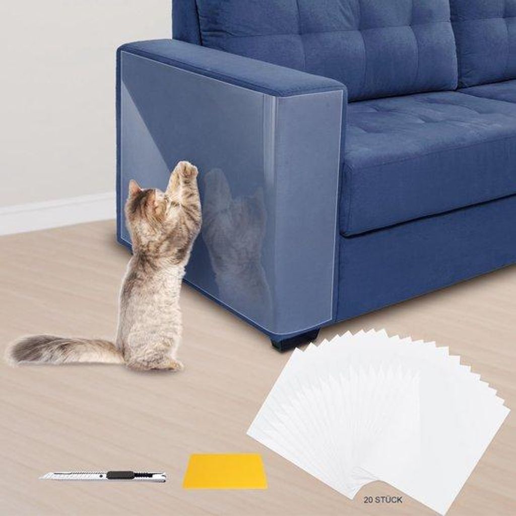 Kattensicherheitsfolie Selbstklebend, 20 Stück 43 cm x 30,5 cm Transparenz, Schutz für Möbel, Türen, Wände