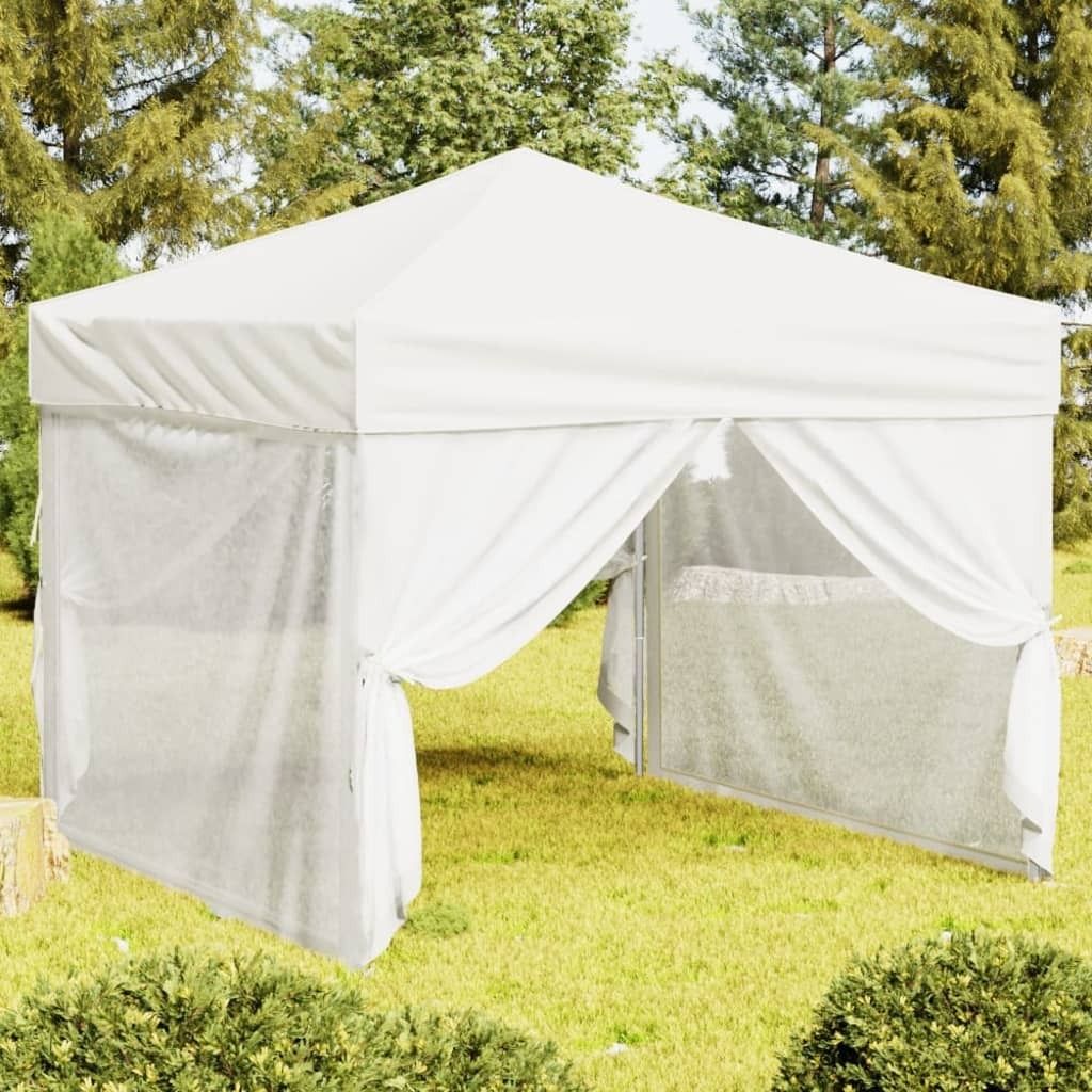 The Living Store Partyzelt Faltbar mit Seitenwänden Weiß 3x3 m