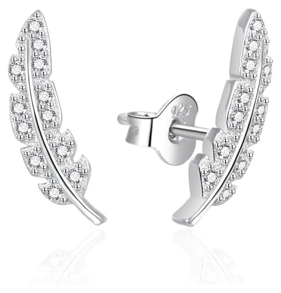 Boucles d'oreilles plumes argent zircons pour mariage et soirée