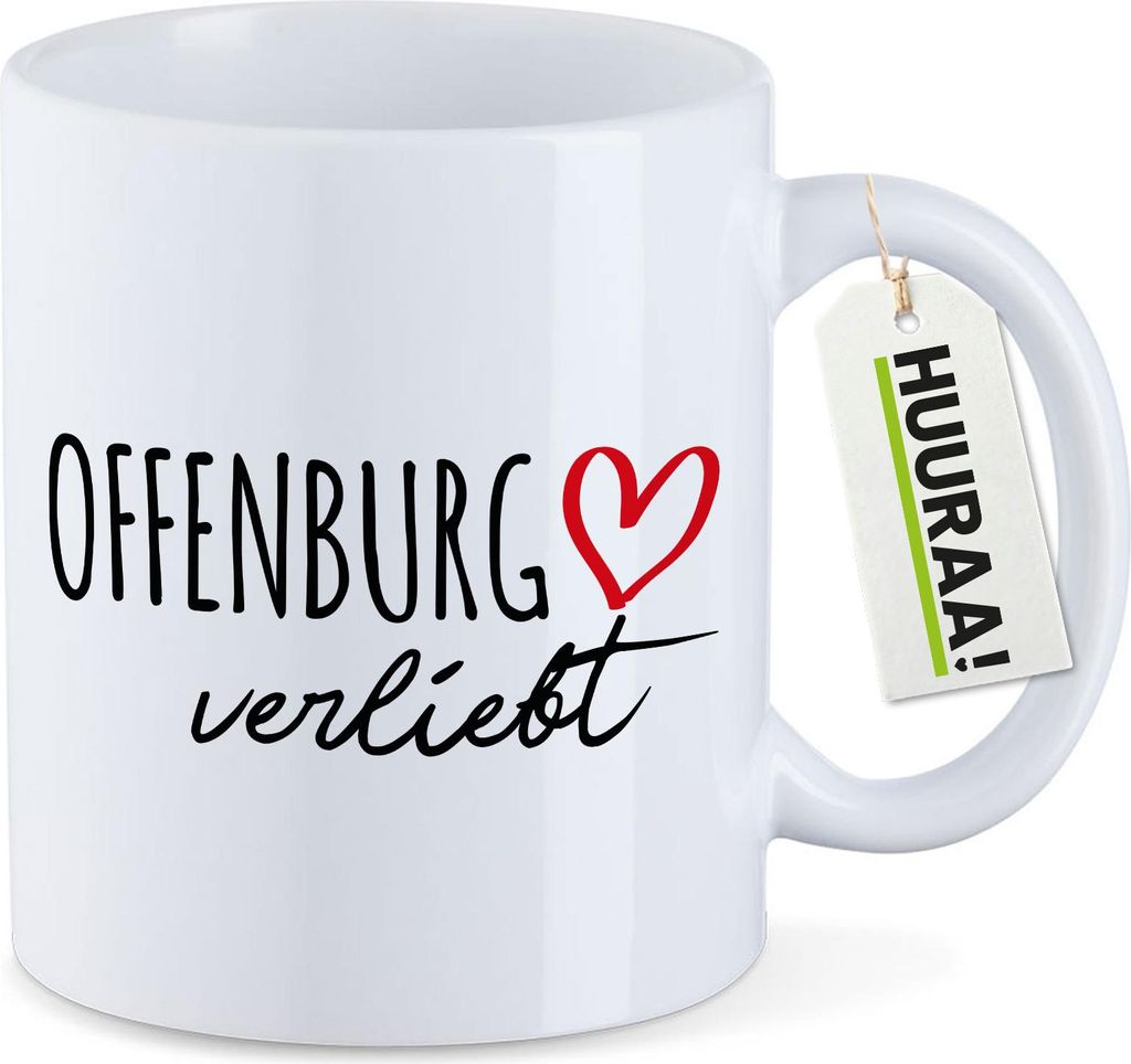 Huuraa Kaffeetasse Offenburg verliebt 330ml Weiß Keramik Kaffeebecher Geschenkidee