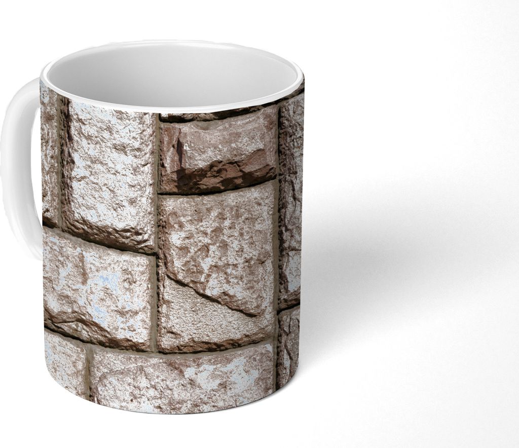 MuchoWow Tasse Kaffeetasse Kaffeebecher 350 ml Mauer mit verschiedenen Steinen Teetasse - Fototasse - Becher - Keramikbecher - Teebecher - Kaffee...
