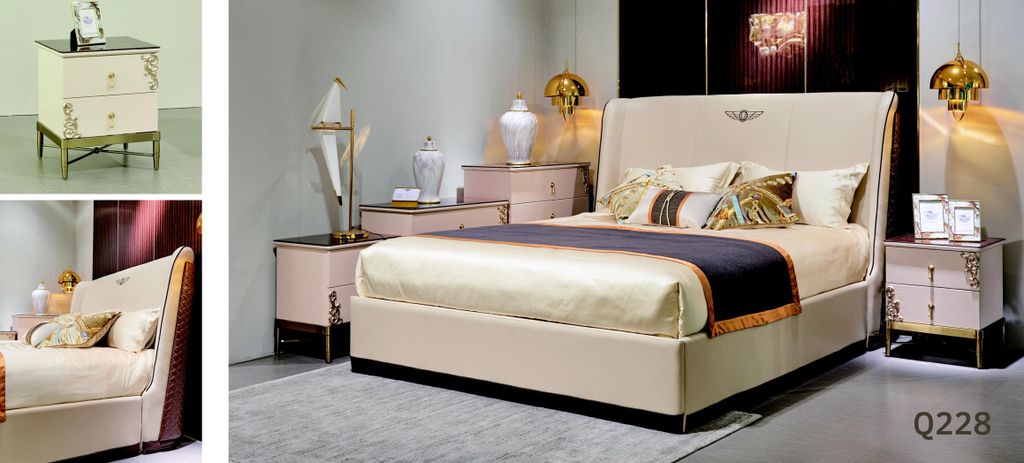 Bett 2x Nachttisch 3tlg. Schlafzimmer Set Betten Luxus 180x200 Bettgestell Möbel