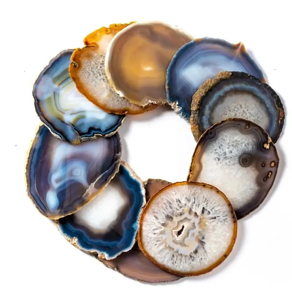 Sous-verre en Agate Naturelle 12-14 cm : Lot de 10 Tranches Déco Design