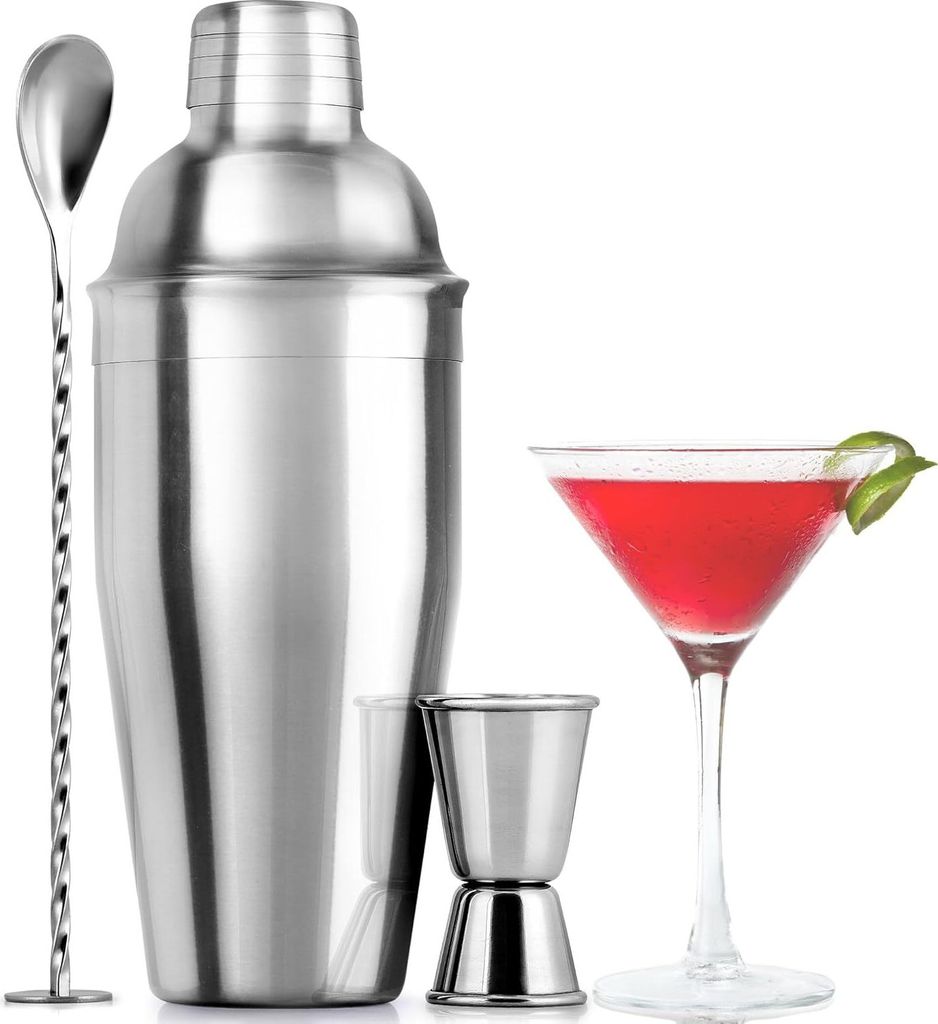 24-oz-Edelstahl-Cocktail-Shaker-Set – Mischgetränke-Shaker – Martini-Shaker-Set mit integriertem Sieb, doppelseitigem Jigger und Kombi-Stöße...