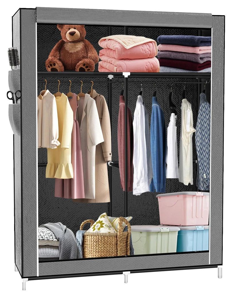 Stoffgarderobe - Kleiderschrank 108×45×170 cm - Metallrahmen - Vliesstoff - Reißverschluss - Einfache Montage - Grau