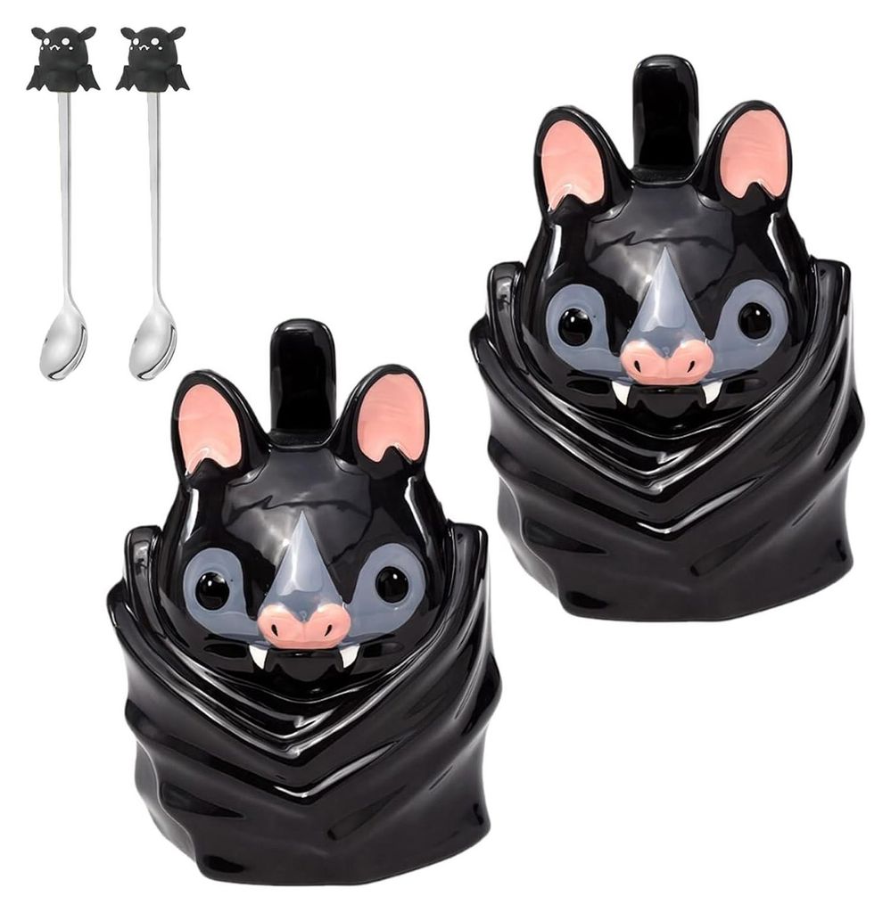Umgedrehte Fledermaus-Tasse, niedliche 3D-Fledermaus-Keramiktasse mit Schwanzgriff, lustige Tiertasse als Geschenk für gotische Wohn- und Bürodek...