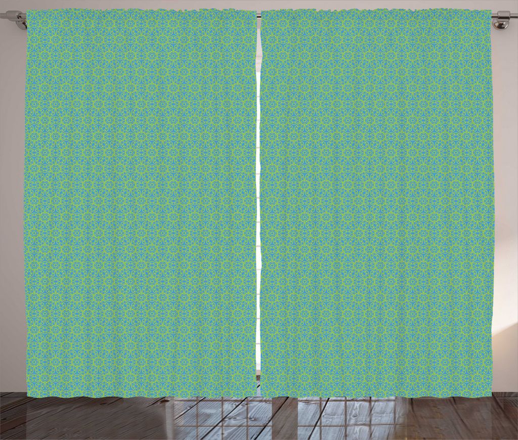 ABAKUHAUS Mandala Rustikaler Vorhang, Connected Blumen Grafik, Wohnzimmer Universalband Gardinen mit Schlaufen und Haken, 280 x 225 cm, Himmelblau ...