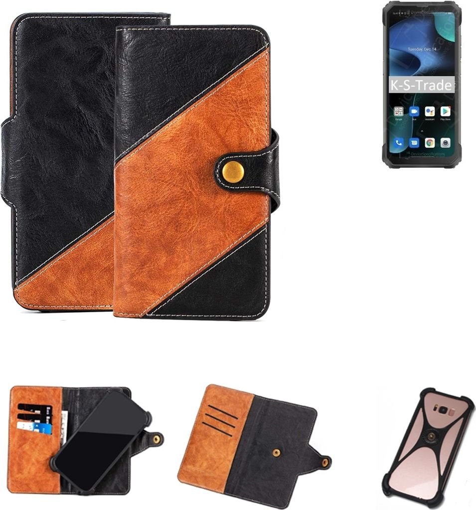 K-S-Trade Handyhülle Schutzhülle Bookstyle Case Wallet-Case kompatibel mit Blackview BV8800 Handy Cover Bumper Klapphülle schwarz hellbraun 1x