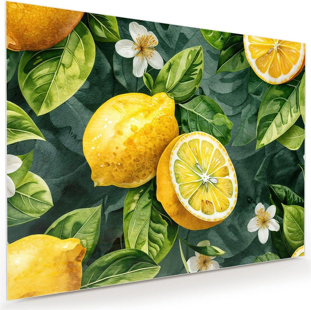 Glasbild 80x60cm in XXL für Wohnzimmer, Schlafzimmer Motiv Zitronenmuster