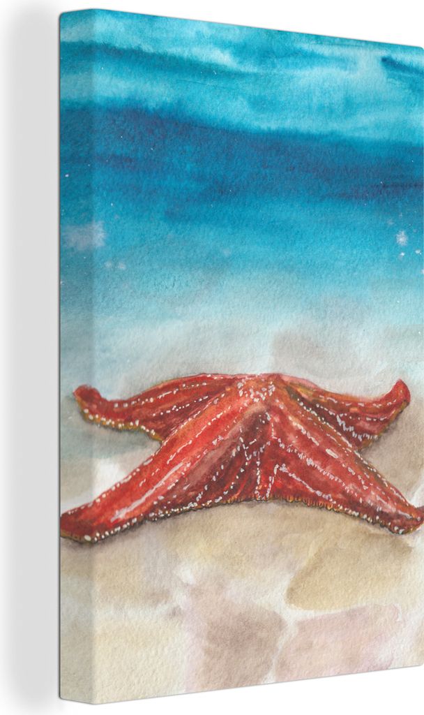 OneMillionCanvasses - Leinwandbilder - 90x140 cm, Seestern - Aquarell - Meer, Wandbilder Kunstdruck Wanddekoration - Wandschmucke - Schlafzimmer