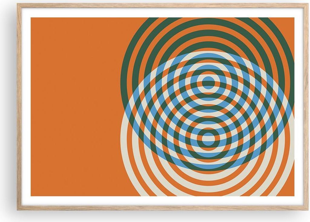 Gerahmtes Poster - Rahmen in heller Eiche - Abstraktion Modern Kreise - 100x70 cm - Wand Bild - Wanddeko - Wandbilder - Kunstposter - Wandposter - ...