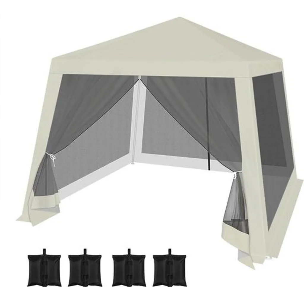 Pavillon de réception 3x3 m beige anti-insectes avec parois souples