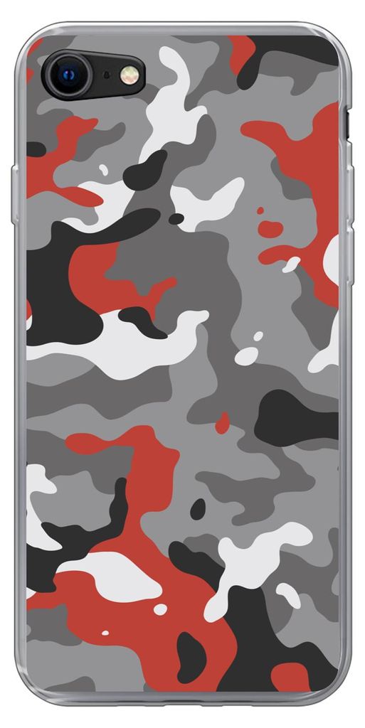 MuchoWow Handyhülle Schutzhülle Hülle für iPhone SE 2022 Camouflage-Muster mit roten Akzenten Silikon Softcase Handy Hülle - Schutzhülle - ...