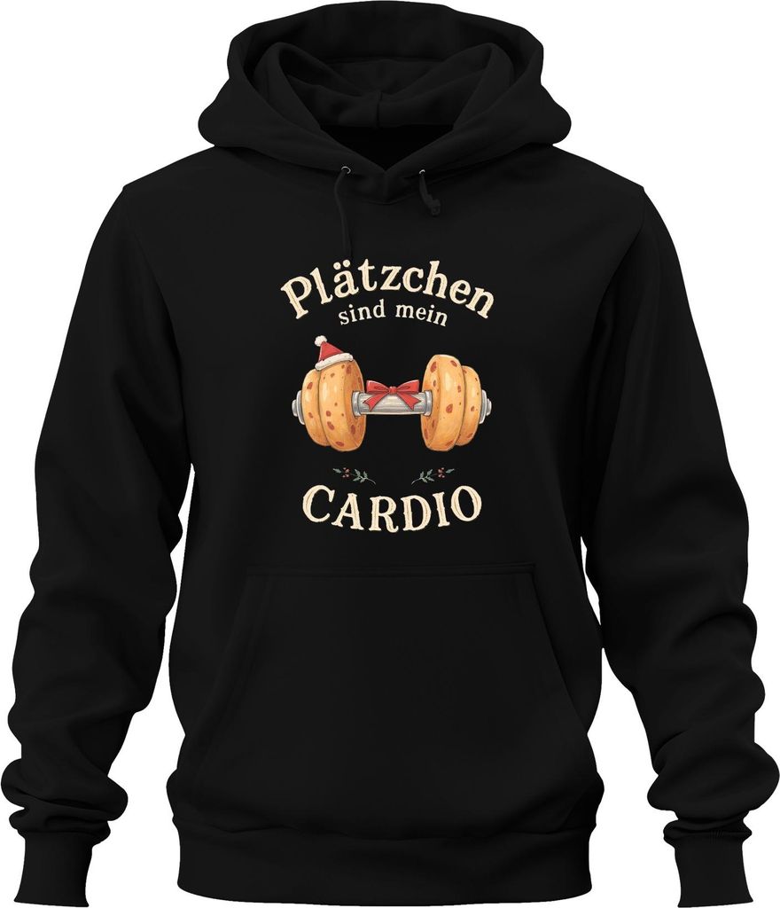 Plätzchen sind mein CARDIO Weihnachtskekse Fitness Lustig Uni Hoodie Kapuzenpullover, Schwarz, L