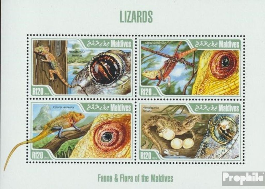 Briefmarken Malediven 2013 Mi 4918-1921 Kleinbogen (kompl. Ausg.) postfrisch Eidechsen