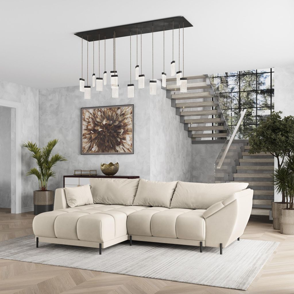 Masseno Ecksofa VESTANO L-S mit Schlaffunktion L-Form, Sofa mit Bettkasten, Wohnzimmersofa, Couch, Soffa, Bettsofa, Couchgarnitur- Creme, MATT VELV...