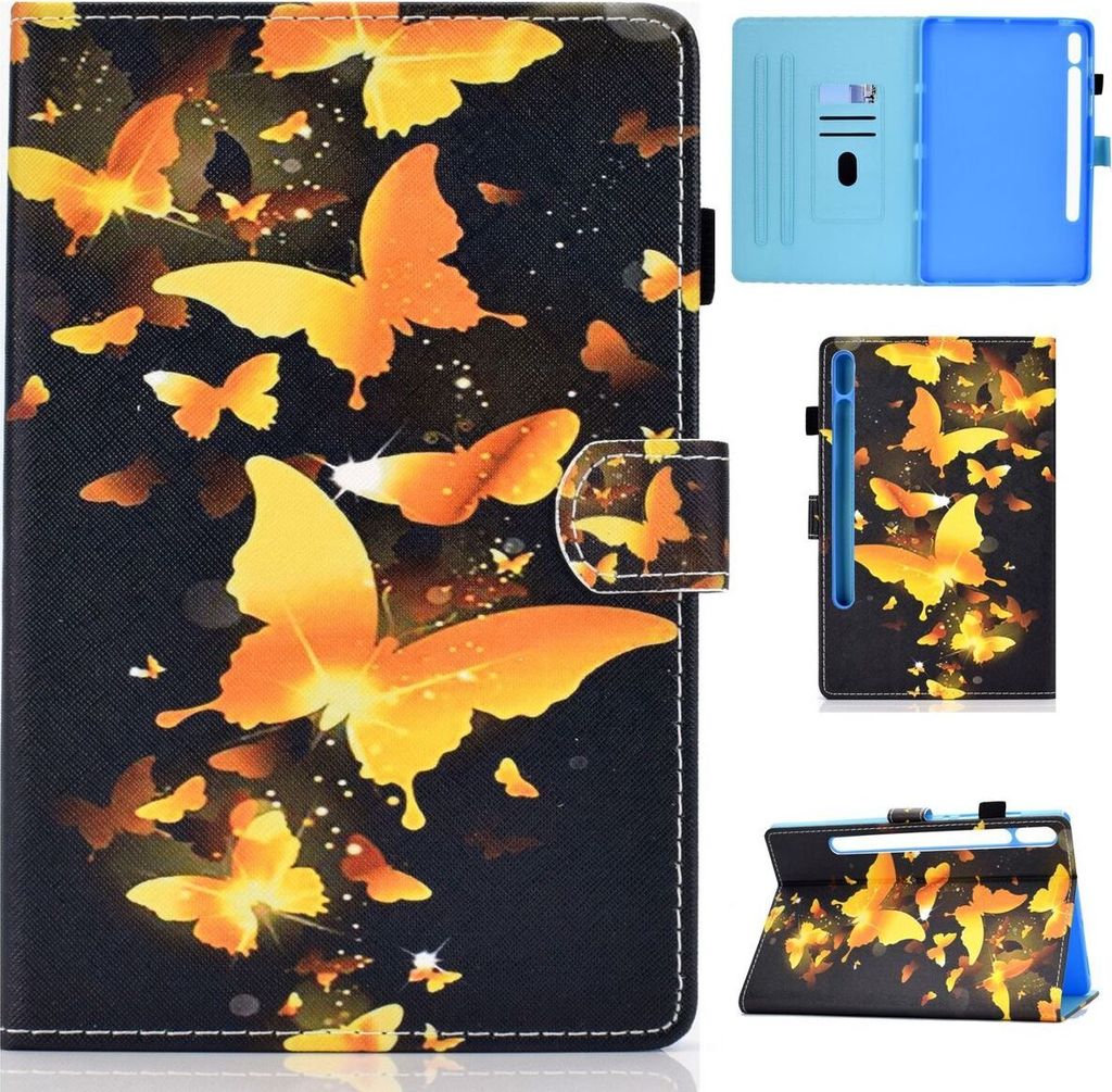 Schutzhülle Tablethülle für Samsung Galaxy Tab S8 Case Cover Tasche Bumper Wallet, Farbe:Gold Schmetterling, Modell wählen:Samsung Galaxy Tab S8