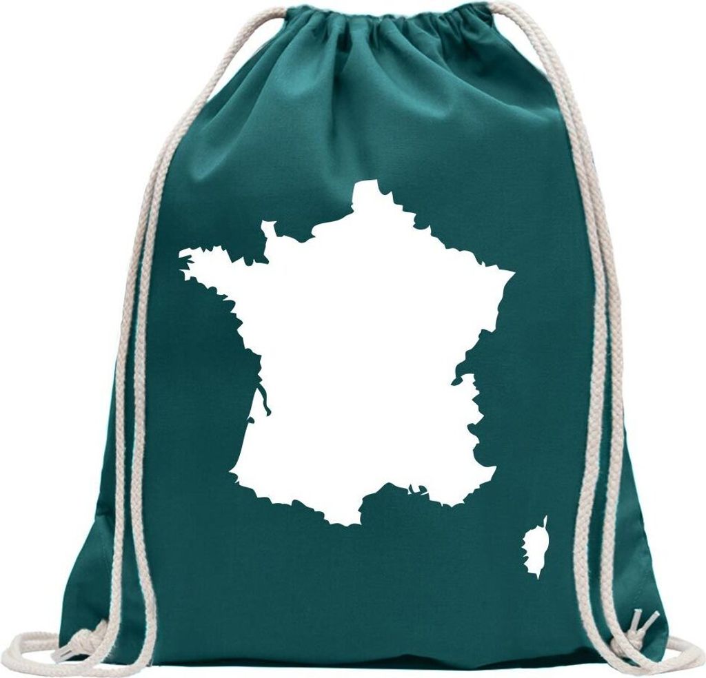 Kiwistar - Turnbeutel - petrol - Frankreich Umriss Kontur - Fun Rucksack Sport Beutel Gymsack Baumwolle mit Ziehgurt