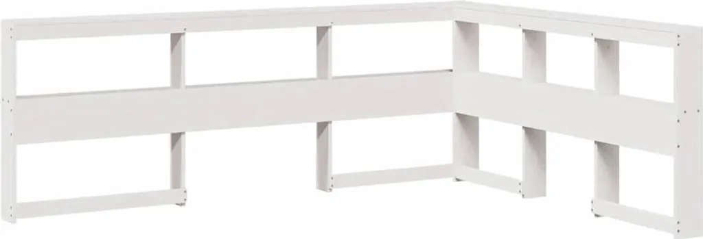Tête de lit en pin massif blanc avec étagères de rangement en L 135cm