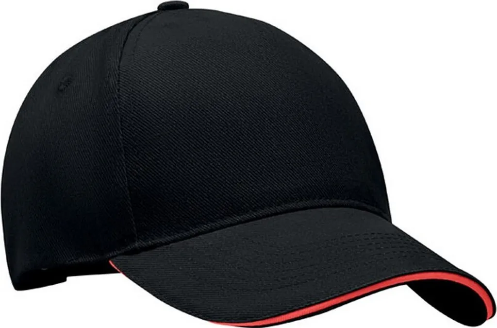 Cappello Baseball Singa MO410 MidOcean - Stile 5 Pannelli Nero Rosso