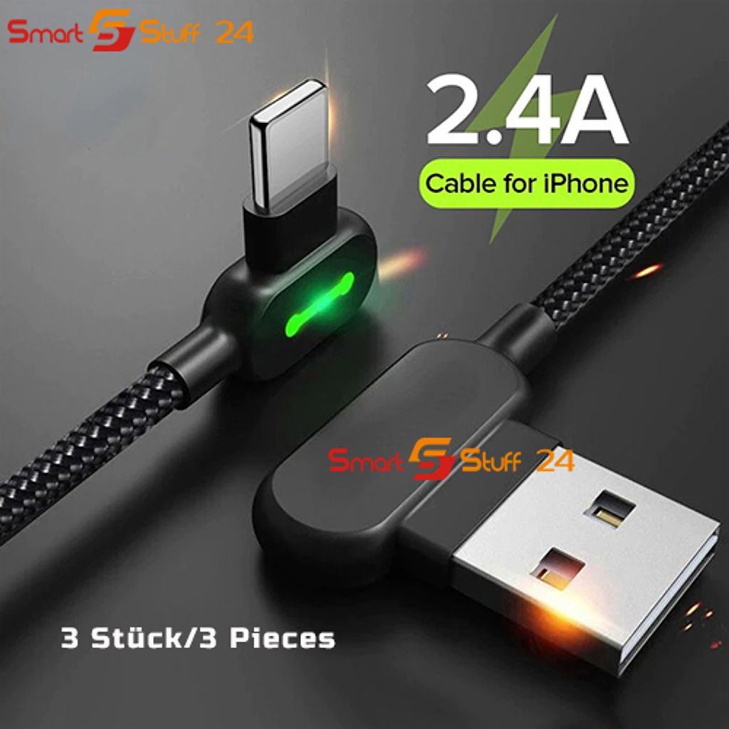 3X LED Winkel 90 Grad Fast Ladekabel für iPhone 13 12 11 Produktbild 
