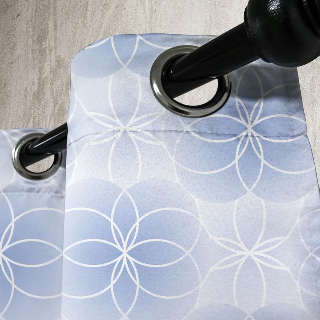 Rideau géométrique bleu clair motif spirales concentriques 280cm - 3