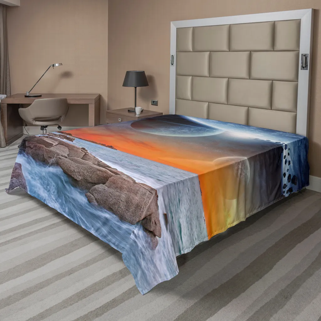 Drap de Lit Supérieur Décoratif Thème Océan et Espace pour Chambre Adulte