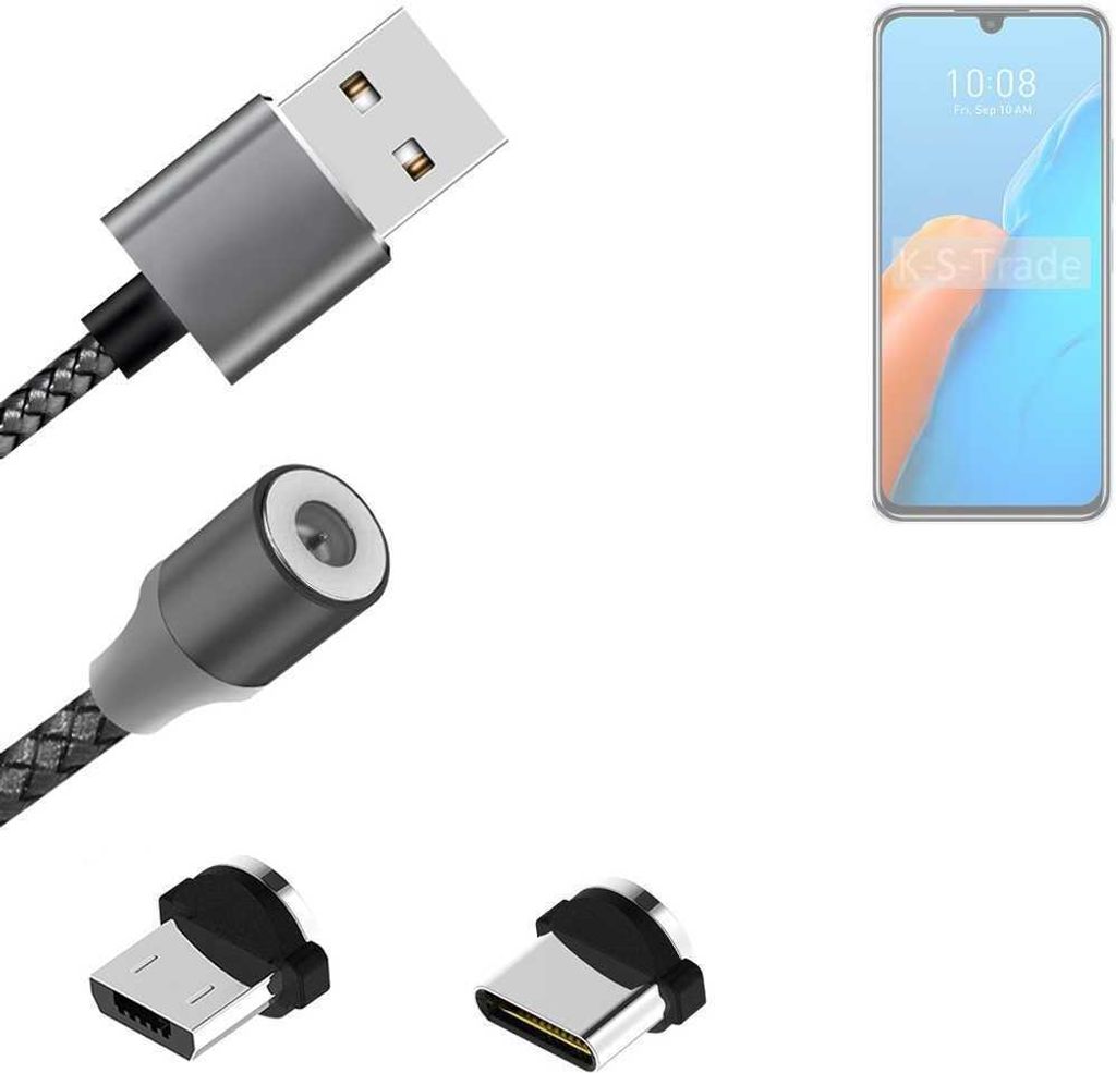 K-S-Trade Hochwertiges Magnet-Lade-kabel Sync-Kabel Daten-Kabel für Infinix Note 12 Pro 4G mit USB-Typ-C-Anschluss und Micro-USB-Anschluss 2A bis zu
