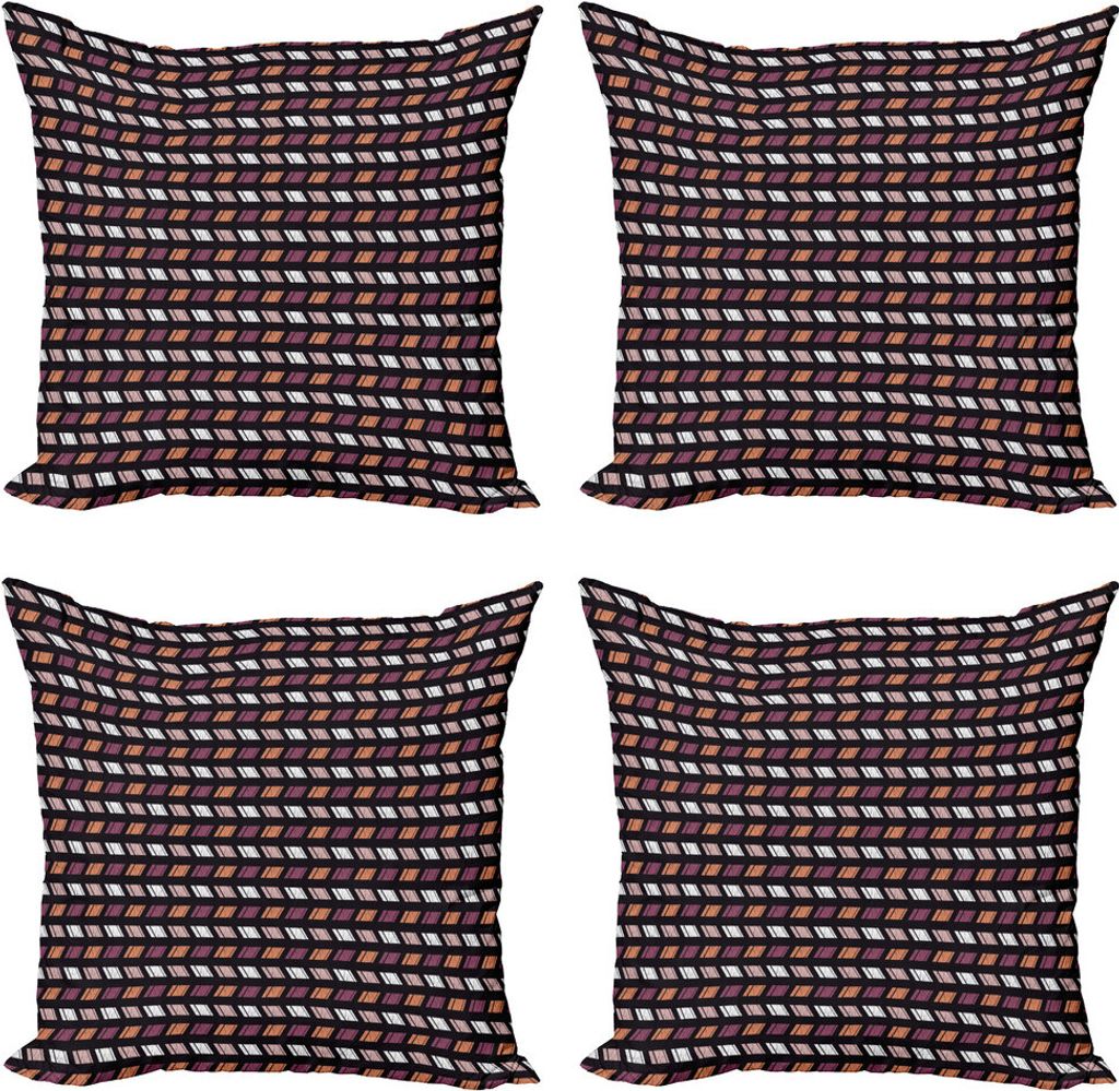 ABAKUHAUS Boho Kissenbezug Set (4 Stück), Bunte Hatched Squares Kunst, Moderner Doppelseitiger Digitaldruck, 40 cm x 40 cm, Koksgraue Multicolor