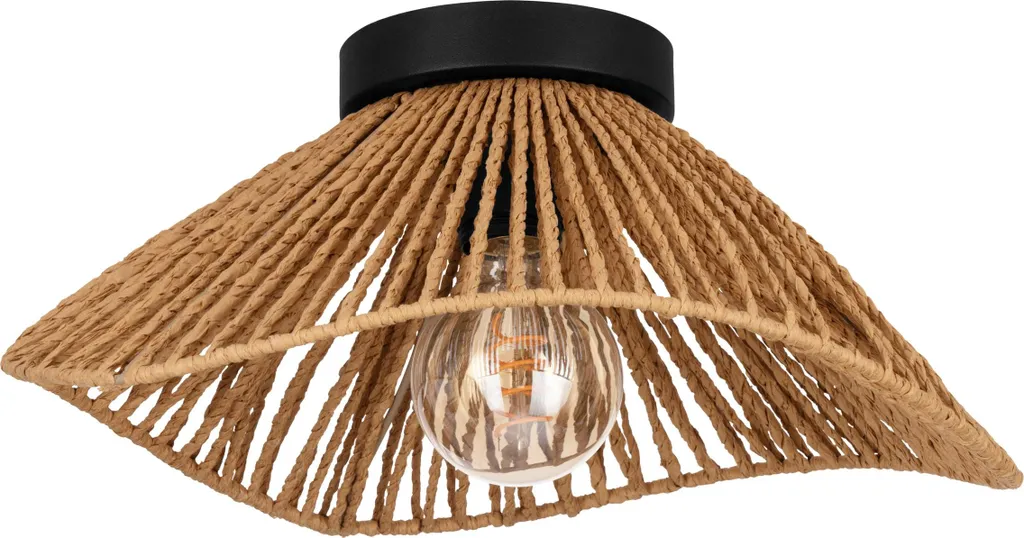 Plafonnier design acier et papier tressé naturel culot E27 pour chambre