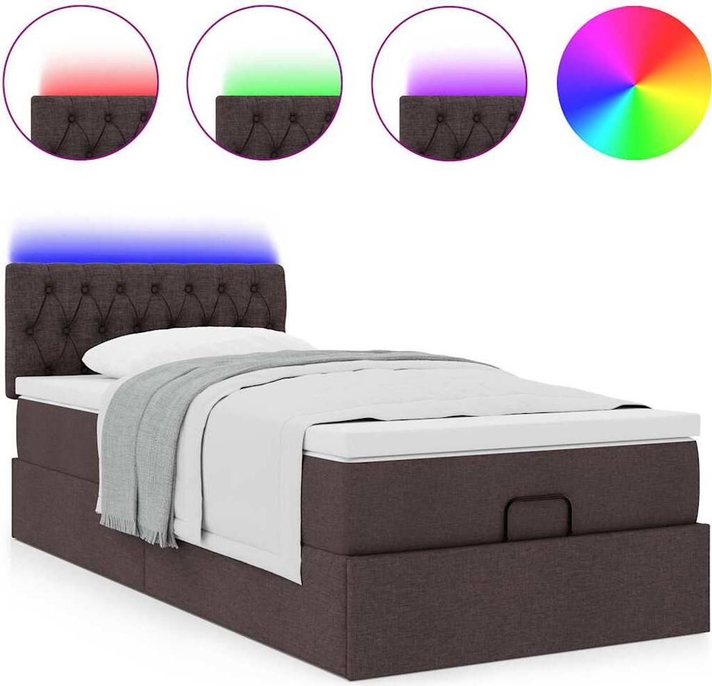 Ottoman-Bett mit Matratze & LEDs Dunkelbraun 100x200 cm Stoff
