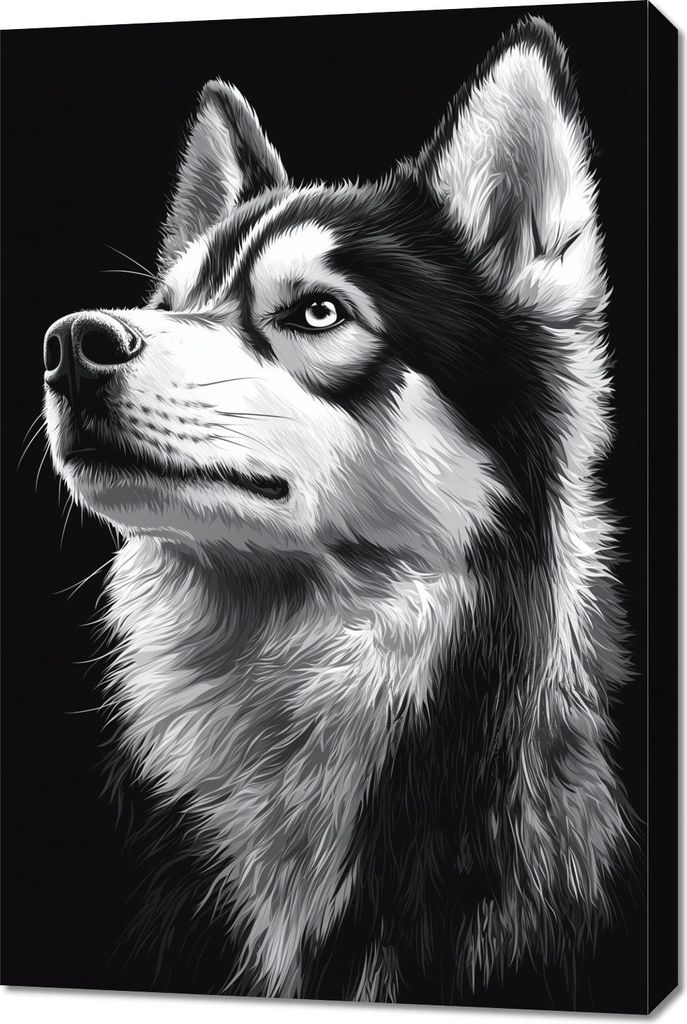 Bild 60x90cm Tierportrait für Wohnzimmer | Husky | Schwarz Weiß