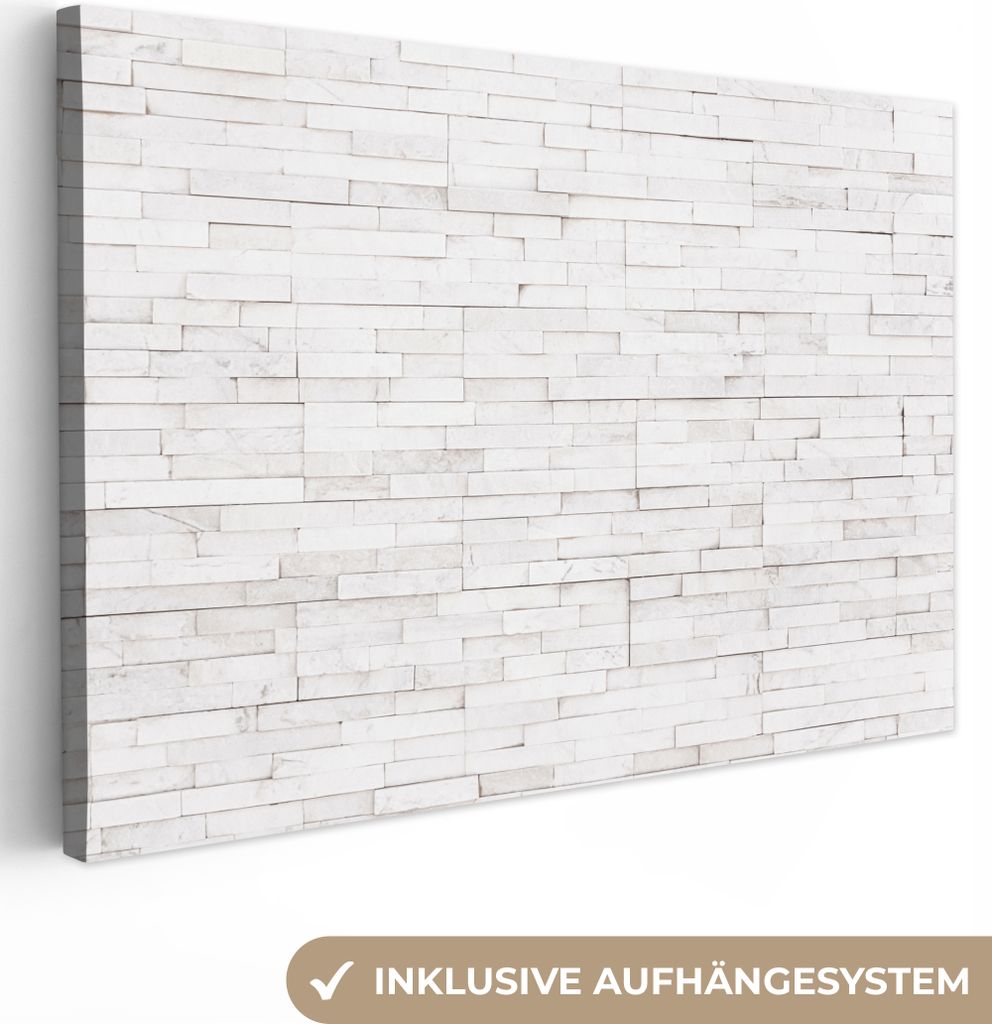 OneMillionCanvasses - Leinwandbilder - 140x90 cm, Stein - Ziegel - Weiß - Textur, Wandbilder Kunstdruck Wanddekoration - Foto auf Leinwand - Gem...