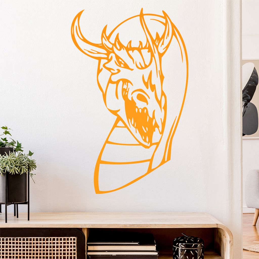 Drachen Kopf Wandtattoo in 6 Größen - Wandaufkleber Wall Sticker - Dekoration, Küche, Wohnzimmer, Schlafzimmer, Badezimmer