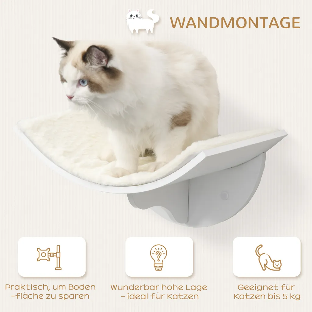 Letto Gatto da Parete PawHut Peluche Bianco | Il Top per il tuo Pet - 4