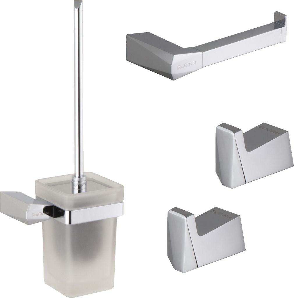 PaulGurkes eckiges Bad-Accessoires Set Handtuchhaken WC-Papierhalter WC-Bürste