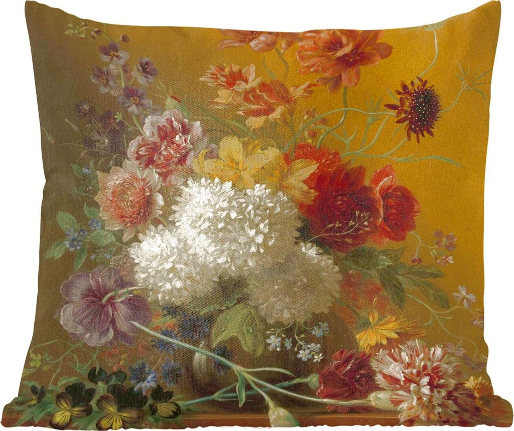MuchoWow Zierkissen Sofakissen Wohnzimmer Dekokissen 40x40 cm Stilleben mit Blumen - Gemälde von G.J.J Van Os - Foto Kissen - Schlafzimmer Dekor...