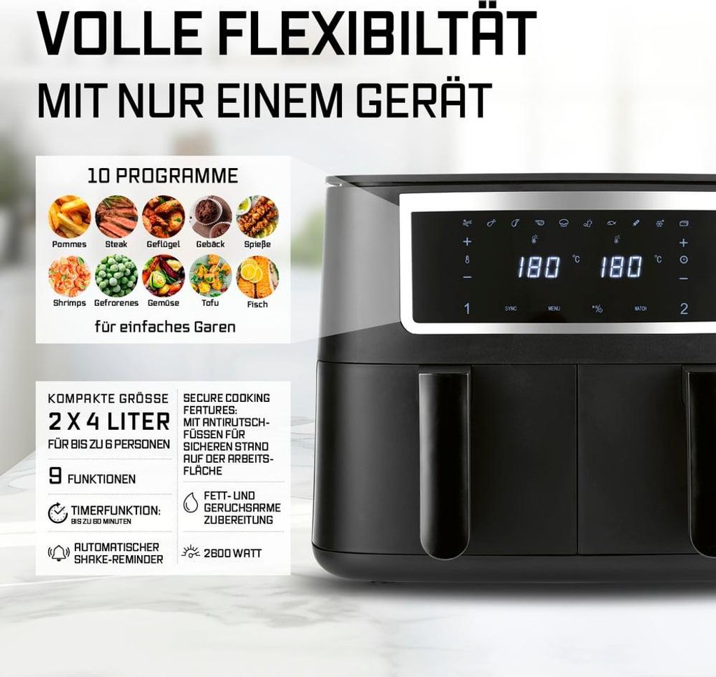 GOURMETmaxx friggitrice a doppia camera 2 x 4 L - touch, Immagine del prodotto 