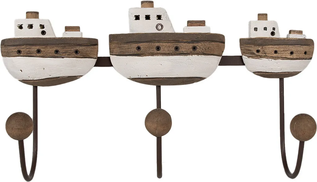 Appendiabiti Clayre & Eef Barca 3 Ganci in Legno - 38x10x20 cm