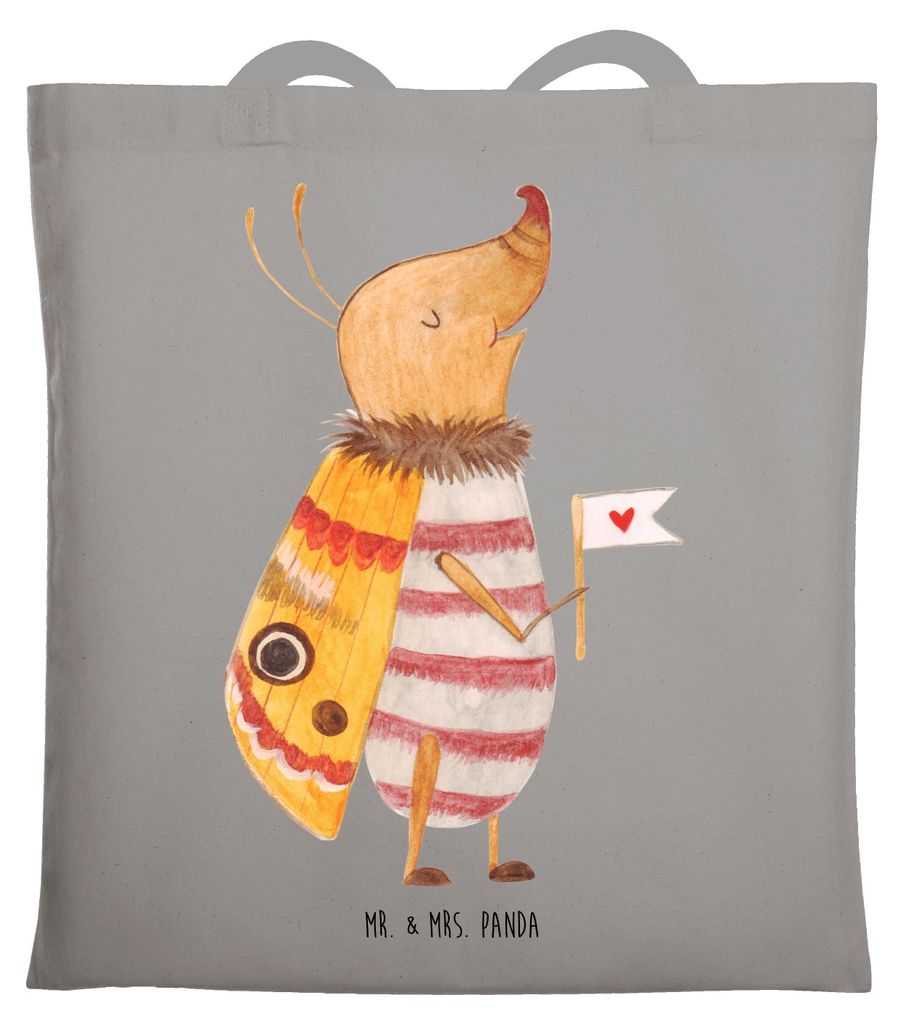 Mr. & Mrs. Panda Tote Bag Nachtfalter Fähnchen - Light Grey - Geschenk, Schultasche, Spruch Witzig, Küche Deko, Lustige Sprüche, Jutebeutel, Beu...