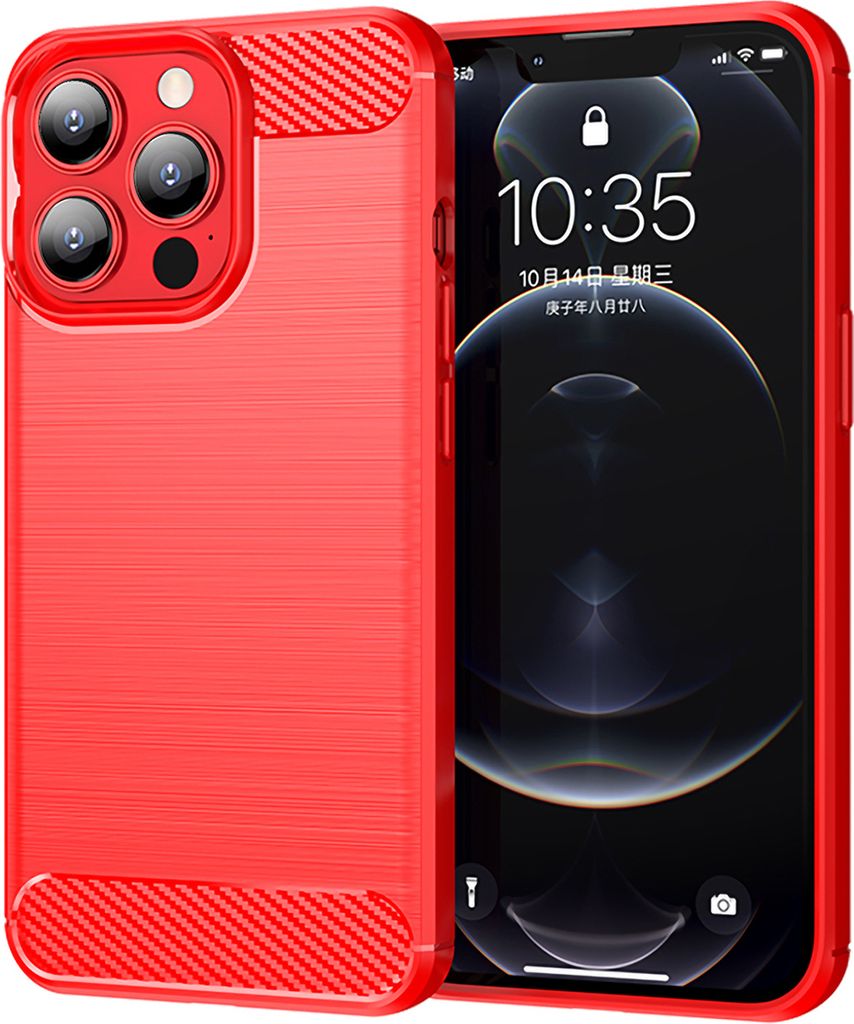 iPhone 13 Pro Hülle, Carbon-Faser TPU Silikon Stoßfest Schutzhülle für iPhone 13 Pro Rot