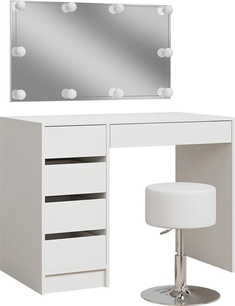 Coiffeuse Vicco Thalia Blanc 100cm avec LED et Tabouret Modèle 41530