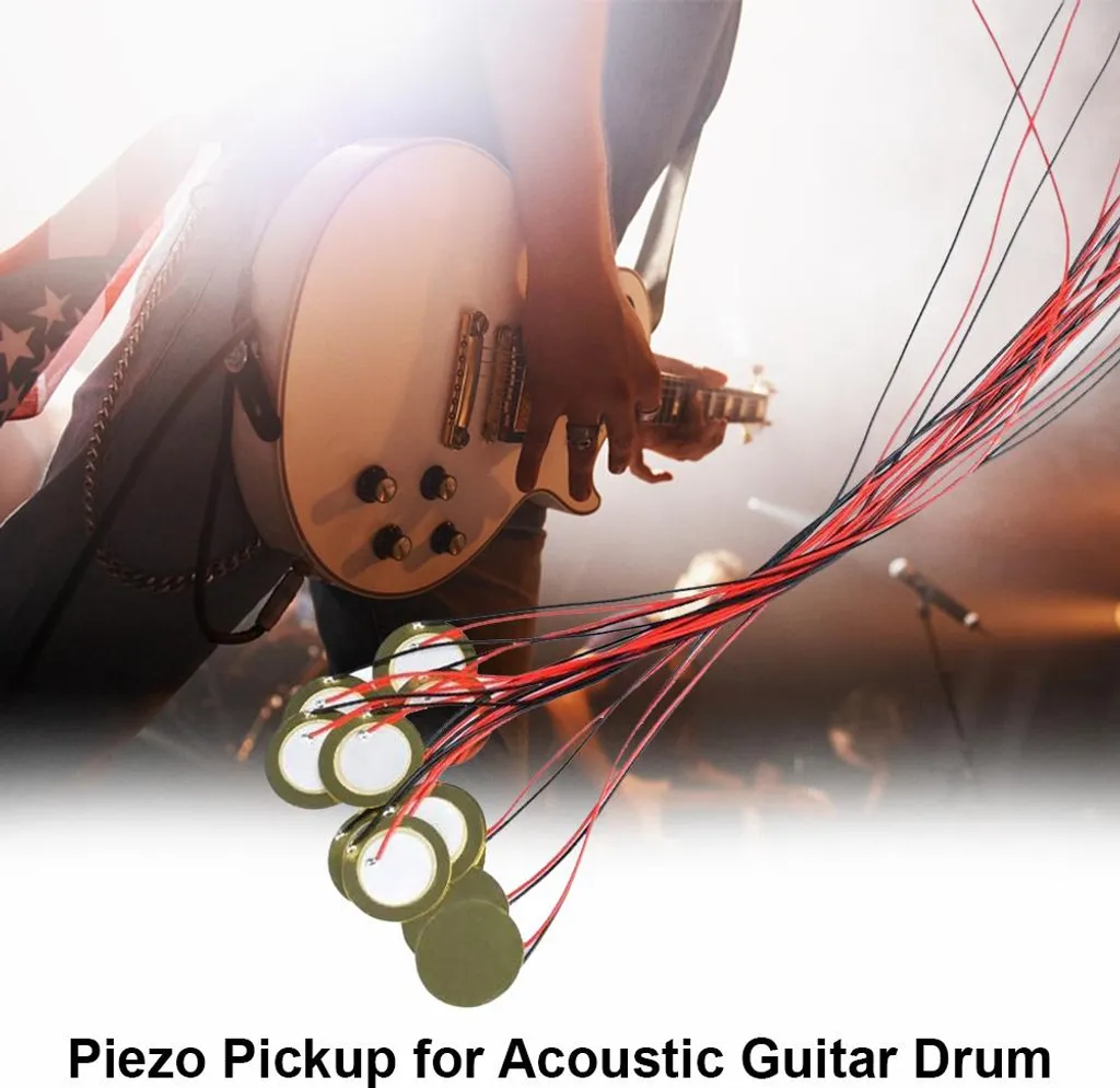 15 pickup piezoelettrici, dischi amplificatori da 27 mm, trasduttore a disco, sensore sonoro con trigger microfonico a contatto e cavi da 13 pollici per chitarra acustica a batteria