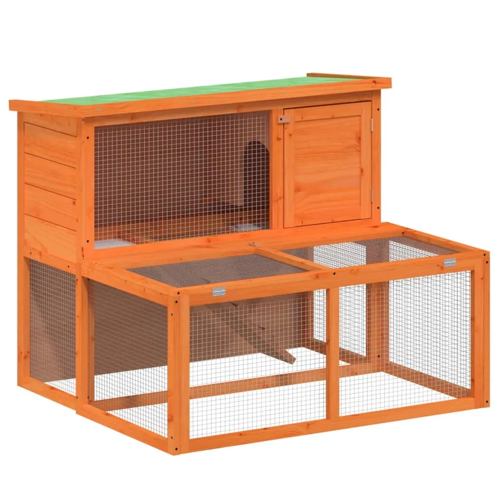 Clapier marron 102x90x84,5 cm en bois de pin massif pour petit lapin